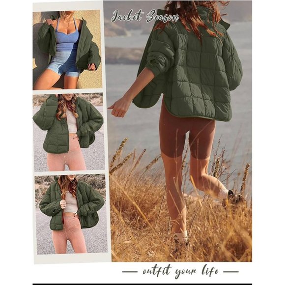 Huaqiao Womens Quilted Puffer Jackets Lightweight Zipper Short Padded Coat - Picture 2 of 9